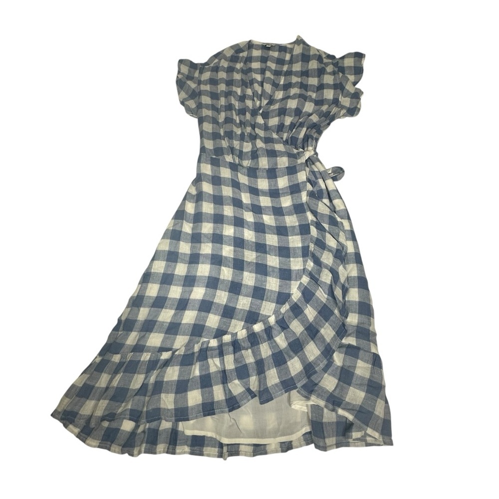 Rails Brigitte Blue/White Check Plaid Ruffle Wrap Dress xs - Picture 5 of 11